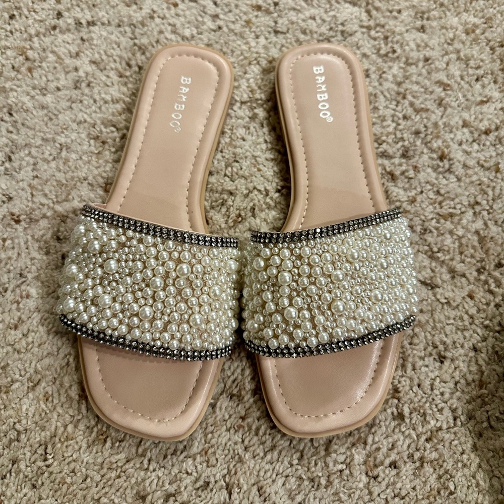 BAMBOO Women's Pearl Embellished Sandals